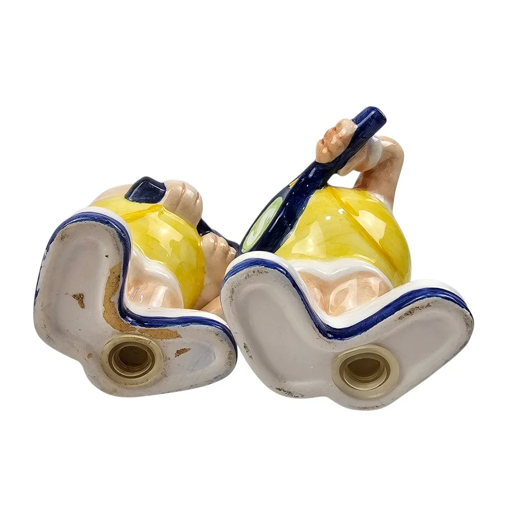 Vintage Anthropomorphic Tennis Ball Salt and Pepper Shakers Set Ceramic Novelty‎